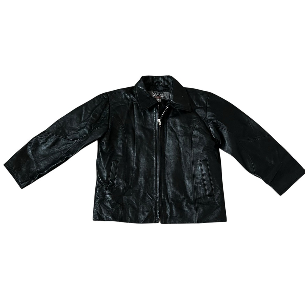 Wilson Leather Kids Black Moto Biker Zip  Trucker Jacket M